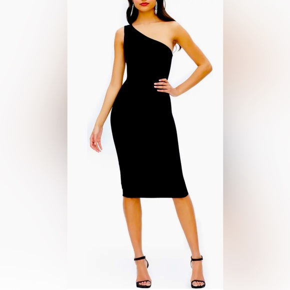 NWT Dress The Population Martine stretch crepe One Shoulder Dress medium black - Picture 1 of 3